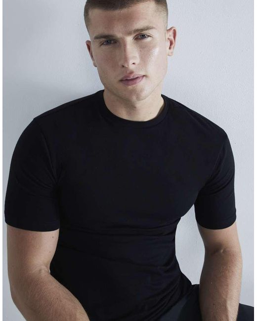 River Island Black 3Pk Muscle Fit Short Sleeve T-Shirt for men