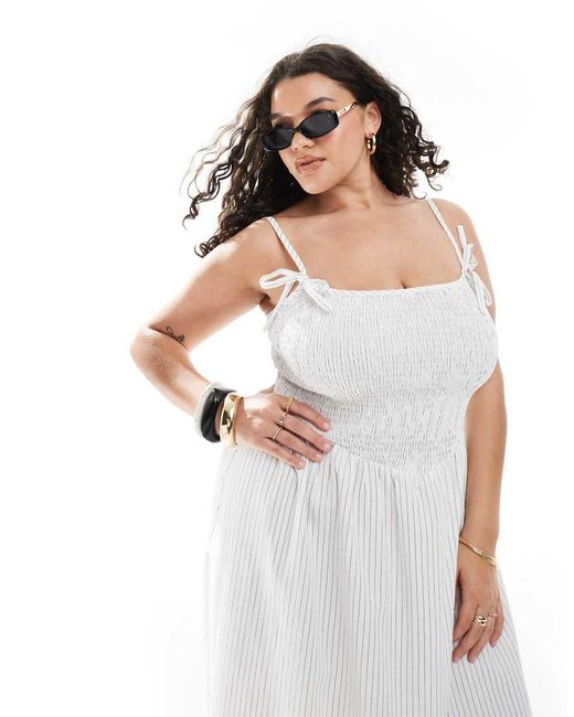 Renee Studio White Plus Exclusive Shirred Midi Dress
