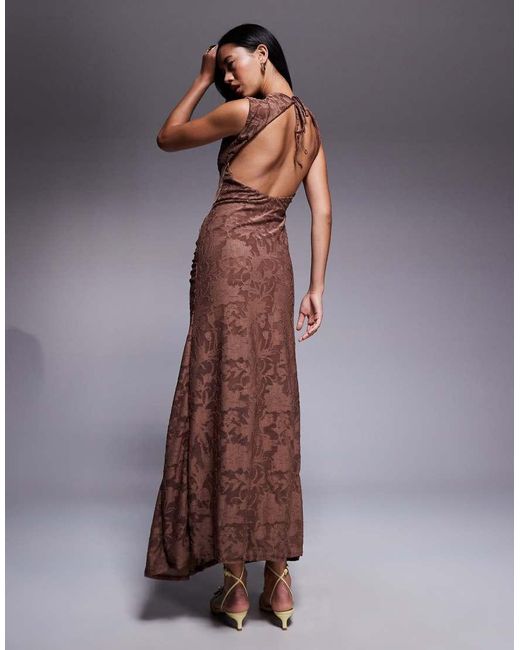 ASOS Brown Sleeveless With Open Back Devore Maxi Dress