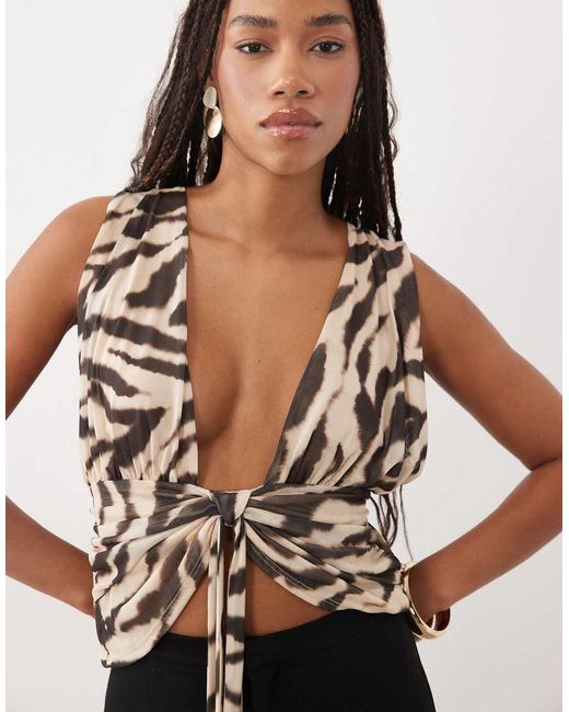 ASOS Multicolor Open Front Tie Waist Top