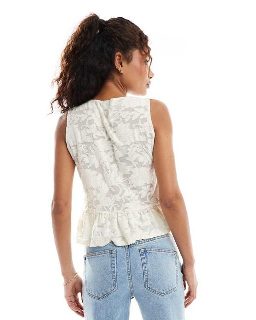 Miss Selfridge White Lace Sleeveless Tie Front Top