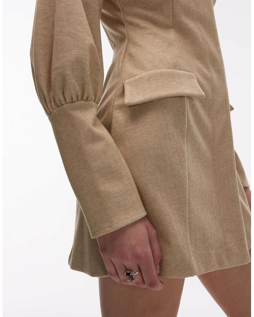 ASOS Natural Sculpted Puff Sleeve Blazer Mini Dress