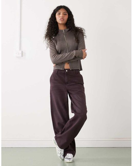 Weekday Gray Mock Neck Zip Through Long Sleeve Top