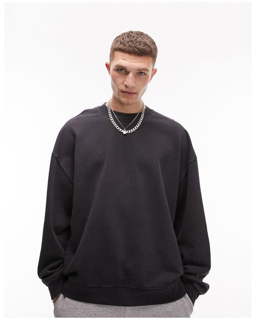 Topman Black Oversized Sweatshirt for men