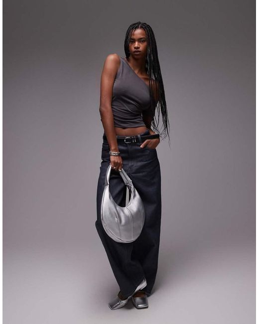 TOPSHOP Top Van Cupro Met Gerimpelde Zijkanten in het Gray