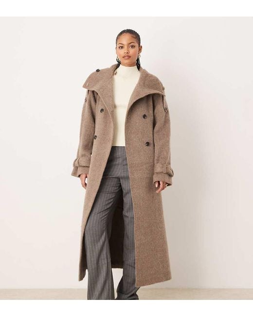 ASOS Natural Asos Design Tall Brushed Funnel Neck Trench Coat