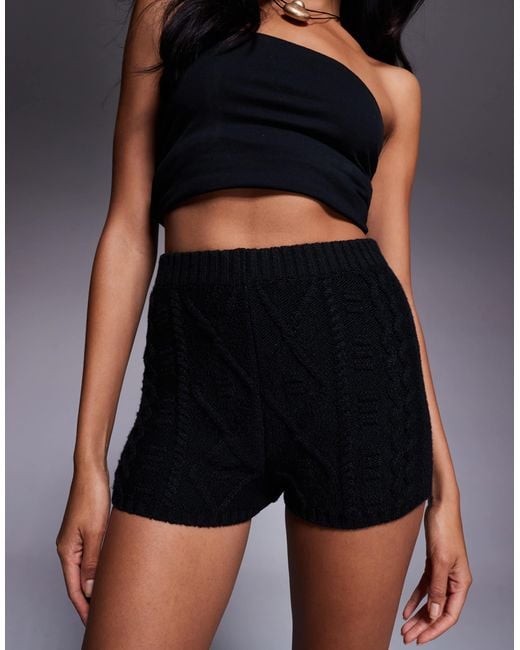 AFRM Black Heavy Cable Knit Hot Pant Short Co-ord