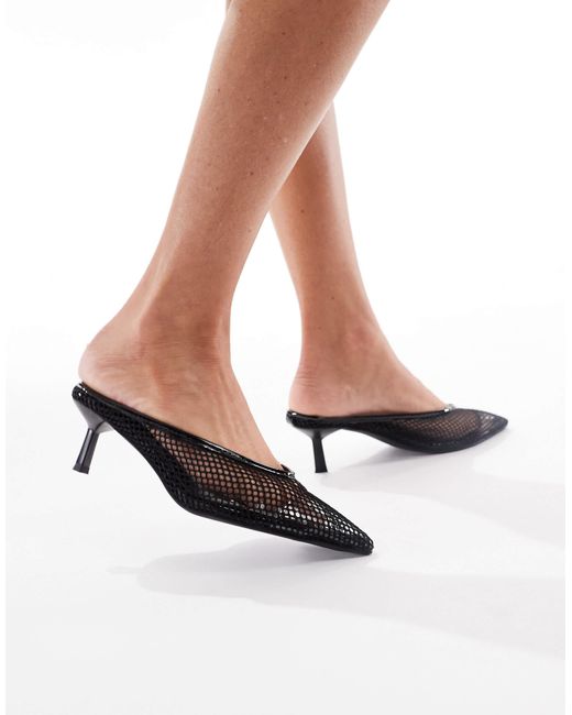 London Rebel White – mules-sandaletten aus em netzstoff mit kitten-absatz
