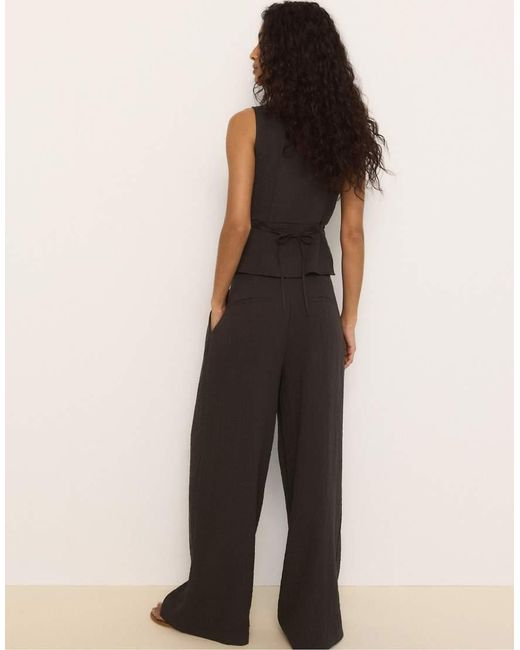 Stradivarius Brown Rustic Wide-leg Trousers With Adjustable Buttons