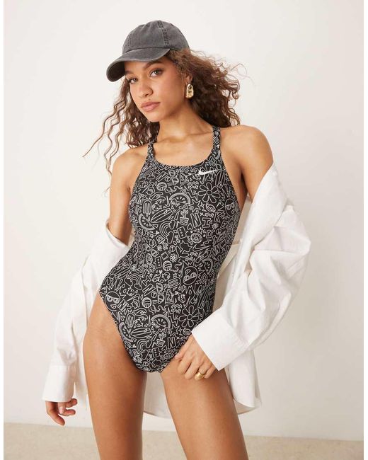 Nike Black Nike Hydrastrong Fastback Tight Fit Performance Swimsuit