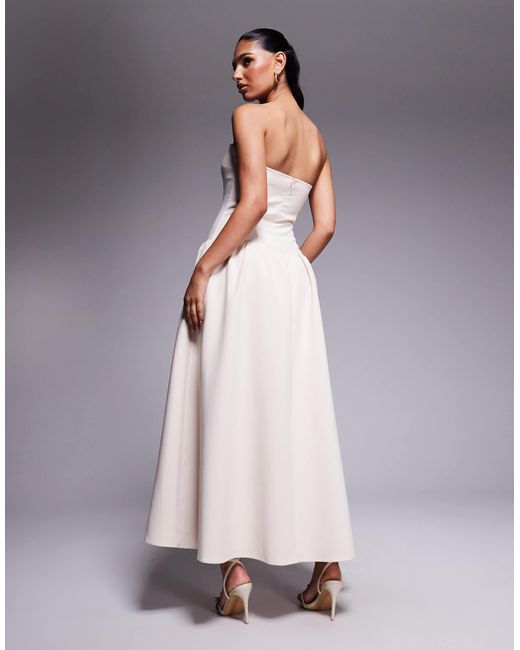 Kaiia Exclusive Structured Bandeau Drop Waist Gathered Skirt Maxi Dress in  Gray | Lyst