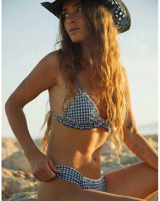 Wild Lovers Blue Velero Triangle Bikini Top With Hem Detail