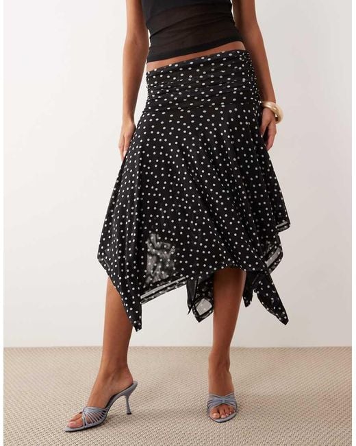 ASOS Black Sheer Mesh Hanky Hem Skirt