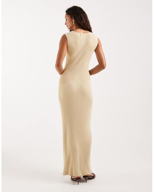 4th & Reckless Natural Ribbed Knit V Neck Maxi Dress