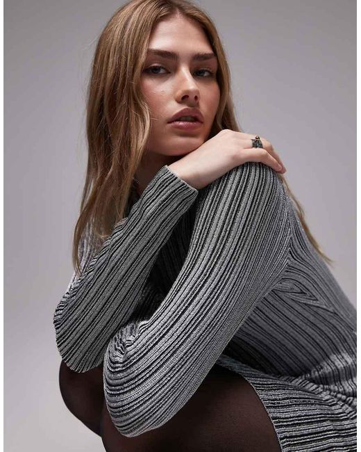 & Other Stories Gray Long Sleeve Rib Jersey Mini Dress