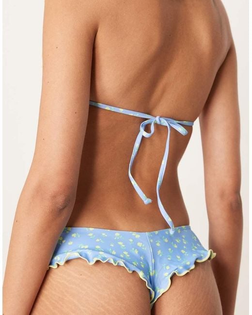 Kulani Kinis Blue Lemon Bloom Lettuce Edge Thong Bikini Bottom