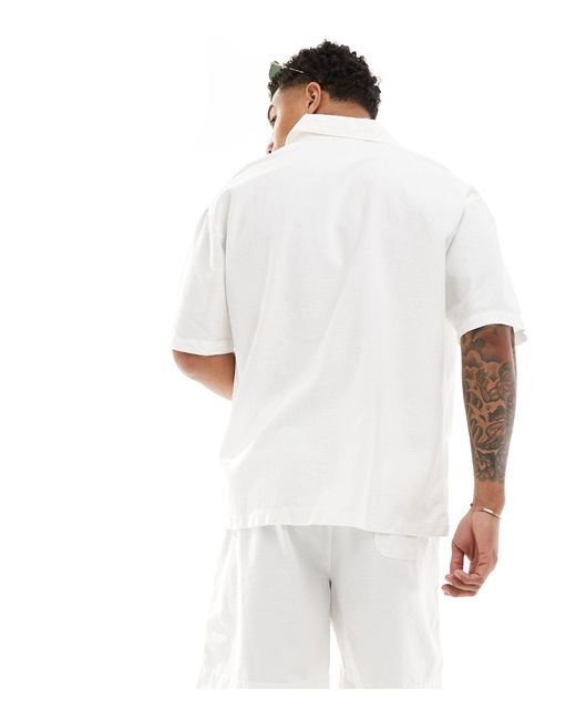 Bershka White Linen Look Shirt Co-ord for men