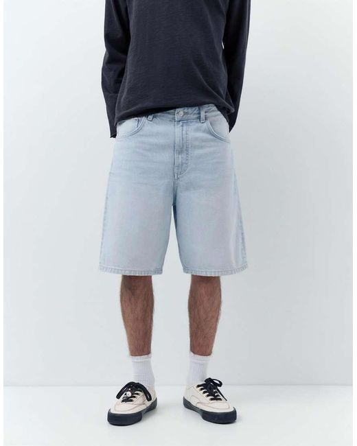 Pull&Bear Blue baggy Denim Bermuda Shorts for men