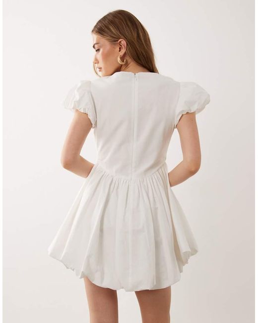 ASOS Natural Puff Mini Dress With Cutwork Embroidery