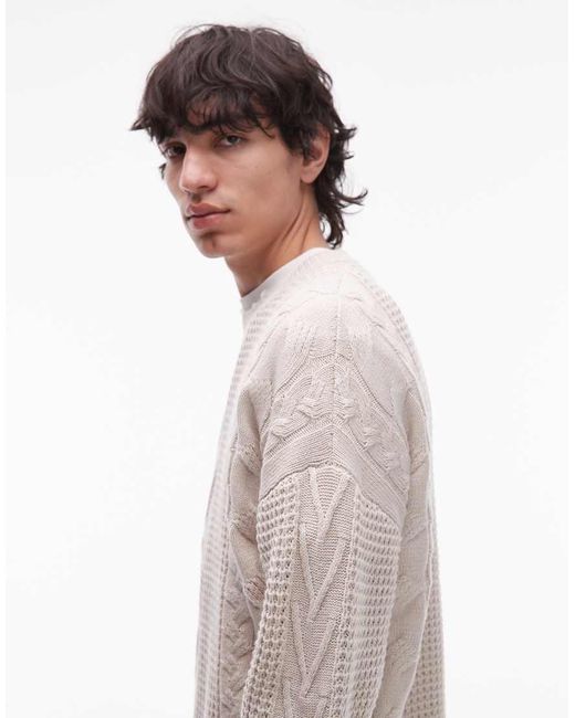 AllSaints Gray Tenter Crew Neck Cable Knit Jumper for men