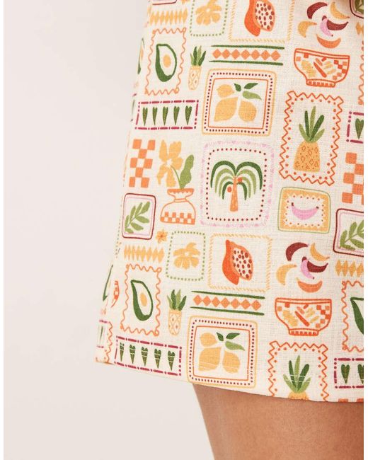 ASOS Mini Shorts Met Palmboom Vakantieprint, Deel Van Co-Ord Set in het Natural