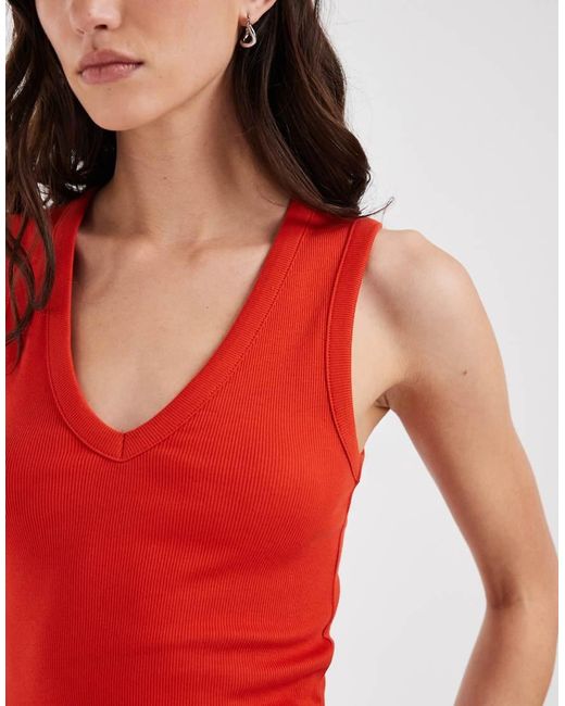 ASOS Red Ribbed V Neck Vest