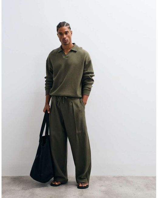 ASOS Green Oversized Boxy Long Sleeve Polo for men