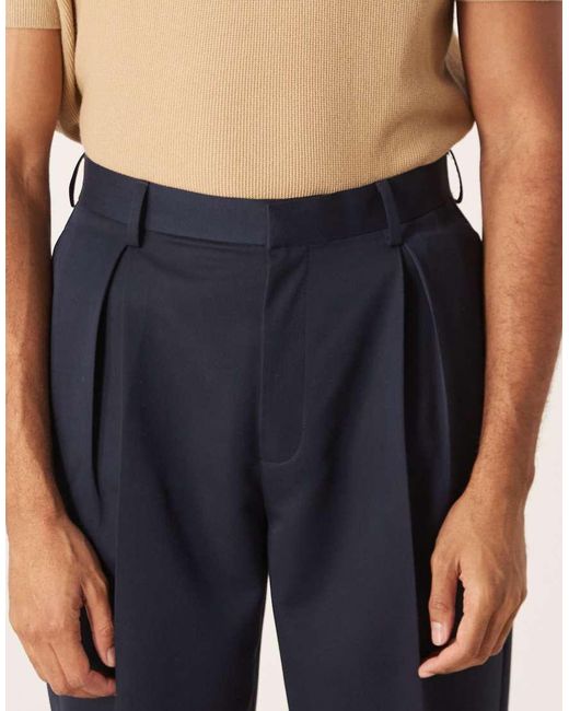 ASOS Blue Smart Pleated Oversized Tapered Trousers for men