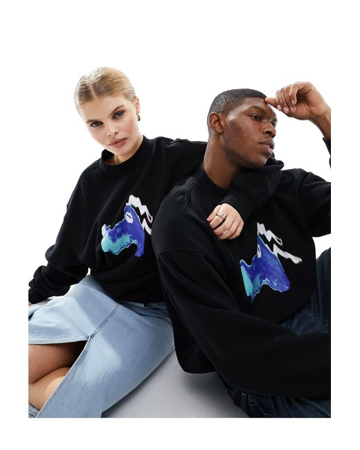 Weekday Blue Unisex Boxy Fit Sweatshirt With Animal Cartoon Graphic Print