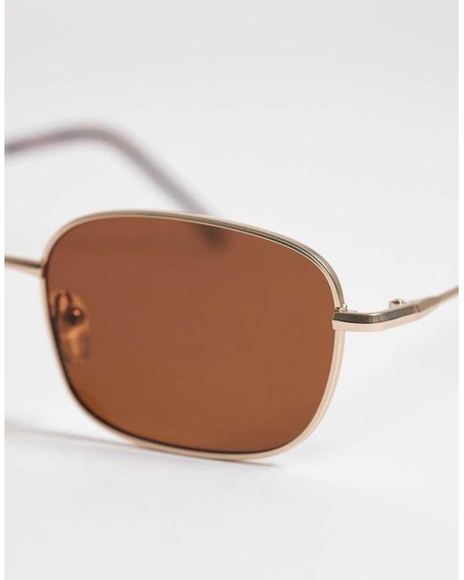 ASOS Metallic Metal Square Sunglasses With Brown Lens