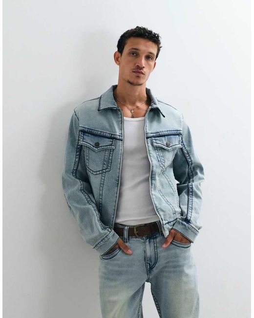 True Religion Blue Big T Moto Denim Jacket Co-ord for men