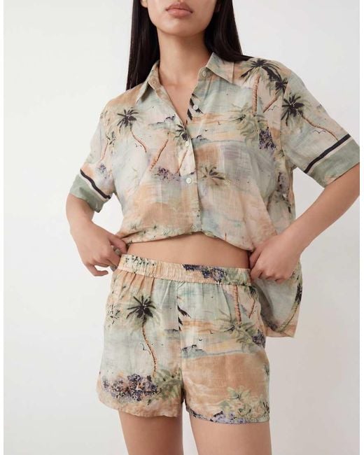 ASOS Natural Poppy Postcard Beach Shorts - Part Of A Set