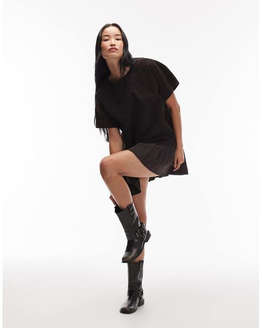 Vestido Corto Negro Lavado De Estilo Camiseta Con Diseño Híbrido De Pana De ASOS de color Black