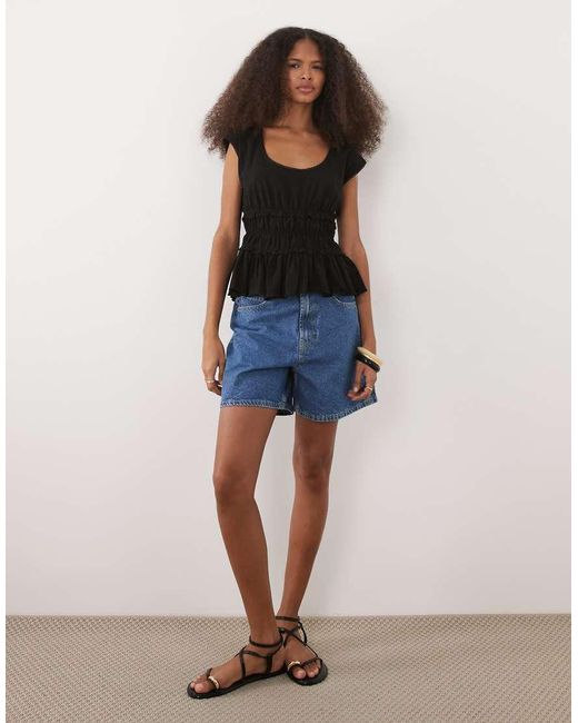 ASOS Blue Sleeveless Scoop Neck Gathered Waist Top