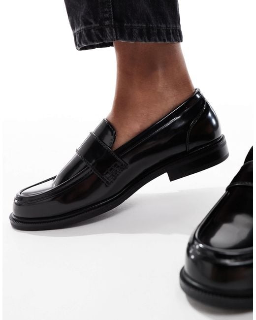 SEQWL Wide Fit Black Cadilliac Penny Loafers