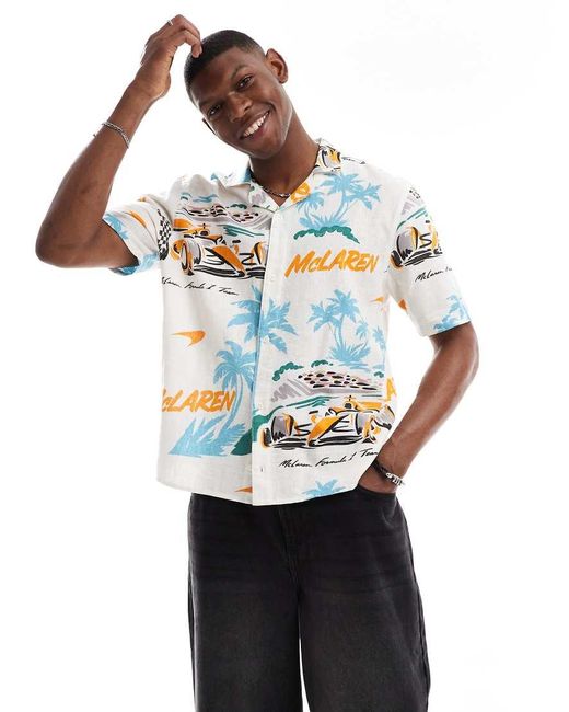 Hollister Multicolor Mclaren Printed Linen Short Sleeve Shirt for men