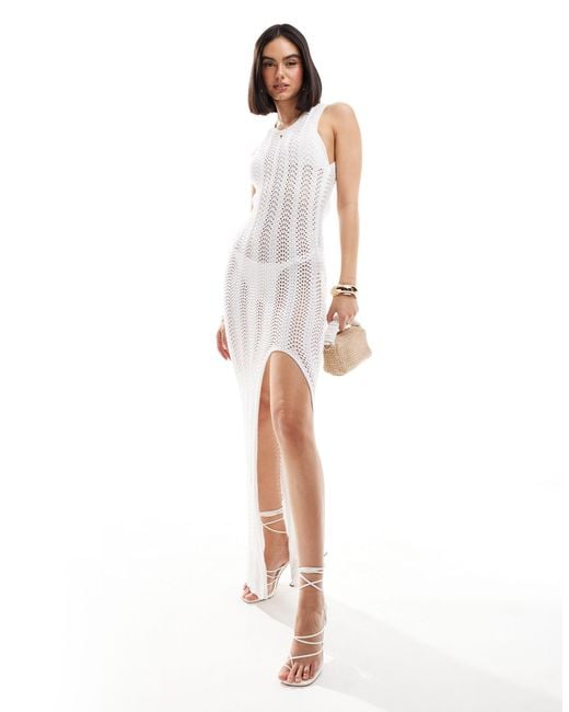 Style Cheat White Sleeveless Crochet Maxi Dress