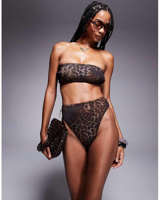 ASOS Brown Adriana High Leg High Waist Bikini Bottom