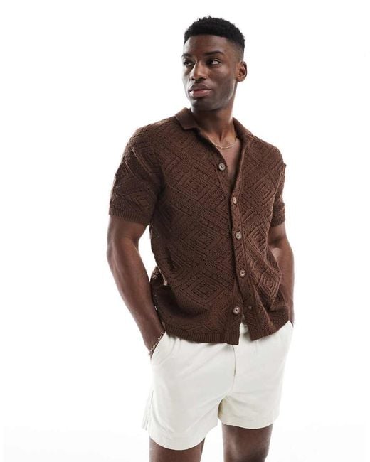 Only & Sons Brown Open Knit Shirt for men