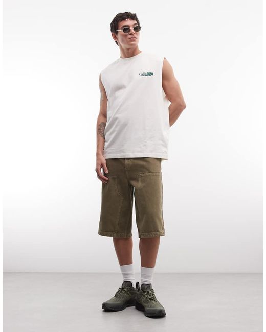 ASOS White Oversized Tank With Coffee Puff Print for men