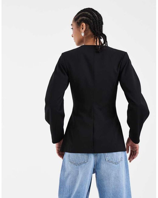 ASOS Black Deep Scoop Neckline Cinch Blazer