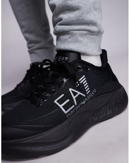 EA7 Gray Armani Wave Cracking Engineered Mesh Logo Trainers for men