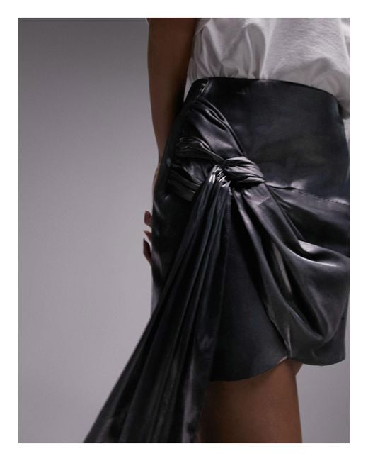 TOPSHOP Black Metallic Knot Drape Mini Skirt