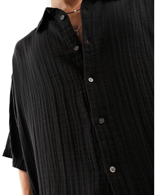 Weekday – kurzärmliges oversize-hemd in Black für Herren