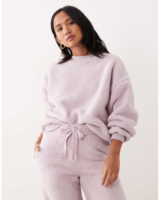 ASOS Red Asos Design Petite Lounge Cuddle Crew Neck Sweat & Wide Leg Trouser Set