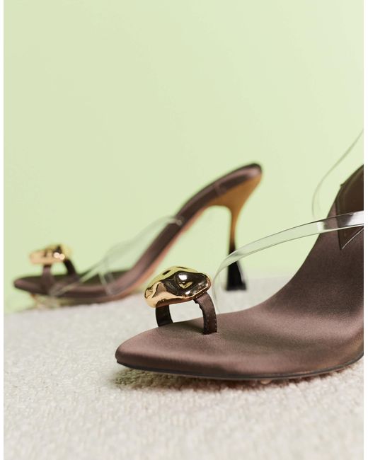 ASOS Natural North High Heeled Sandals With Toe Trim