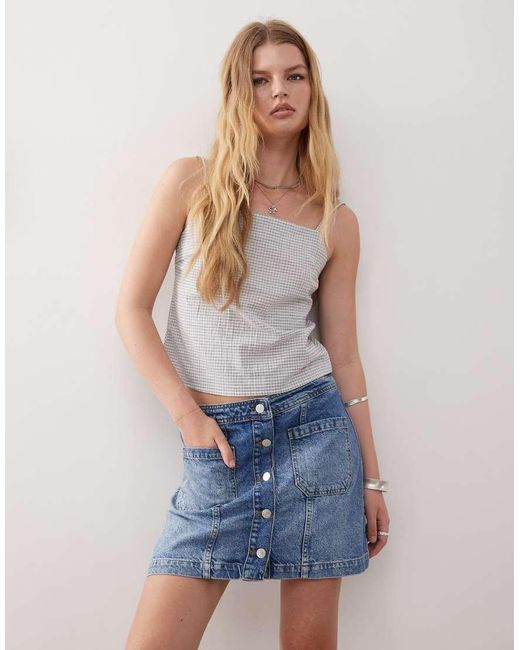 Reclaimed (vintage) Denim Mini Rok Met Knoopsluiting in het Blue