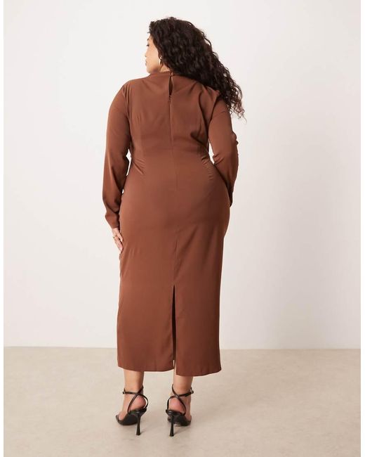 ASOS Brown Asos Design Curve High Neck Draped Slinky Maxi Dress