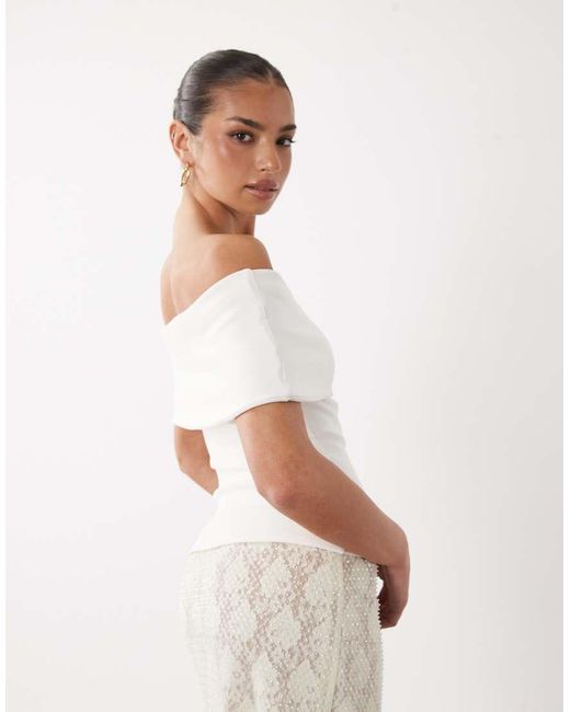 ASOS White Compact Cotton Bardot Top
