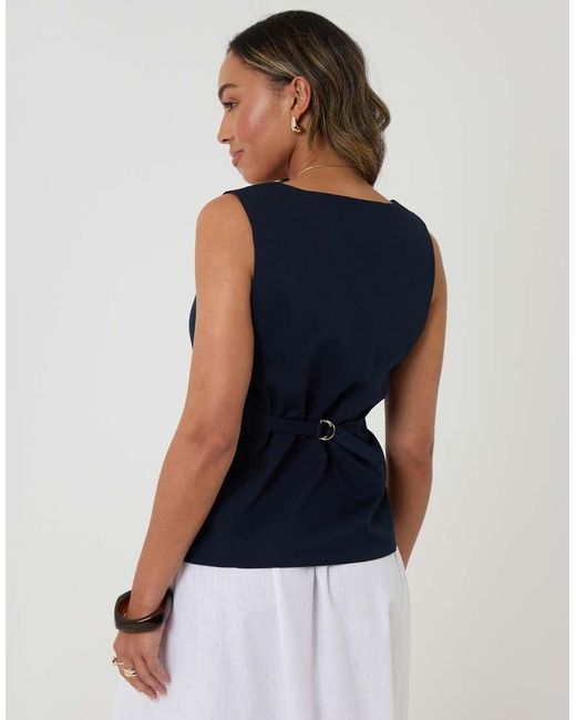 Threadbare Blue Square Neck Tailored Waistcoat